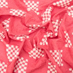 Fuscia Pink Cotton Batik Print ThreadworkEmbroidery Fabric