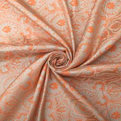 Orange Satin Brocade Motif Silver Zariwork Fabric