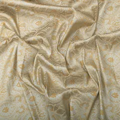 Yellow Satin Brocade Motif Silver Zariwork Fabric