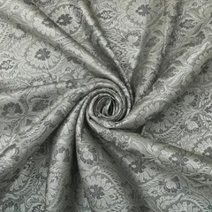 Gray Satin Brocade Motif Silver Zariwork Fabric