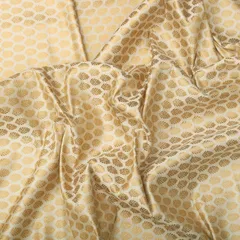 Ecru Satin Brocade Booti Golden Zariwork Fabric