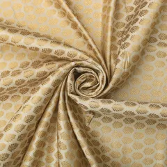 Ecru Satin Brocade Booti Golden Zariwork Fabric