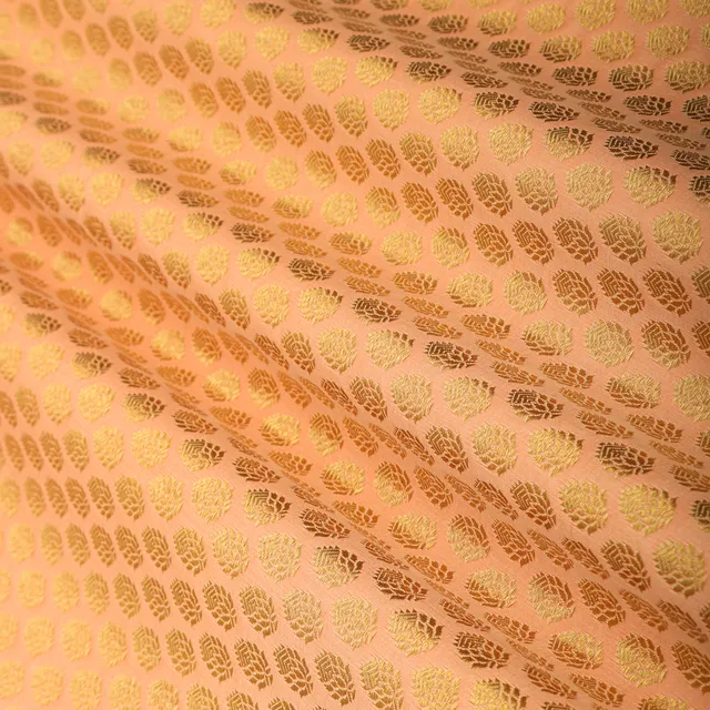 Baby Pink Satin Brocade Booti Golden Zariwork Fabric