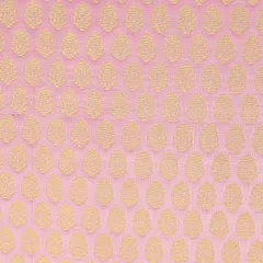 Pink Satin Brocade Booti Golden Zariwork Fabric