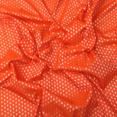 Fire Orange Pauri Brocade Golden Zariwork Booti Fabric