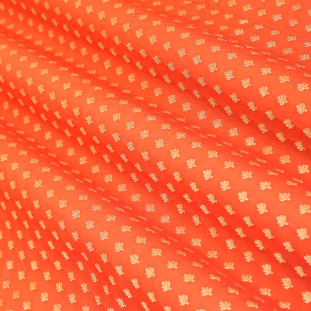 Fire Orange Pauri Brocade Golden Zariwork Booti Fabric