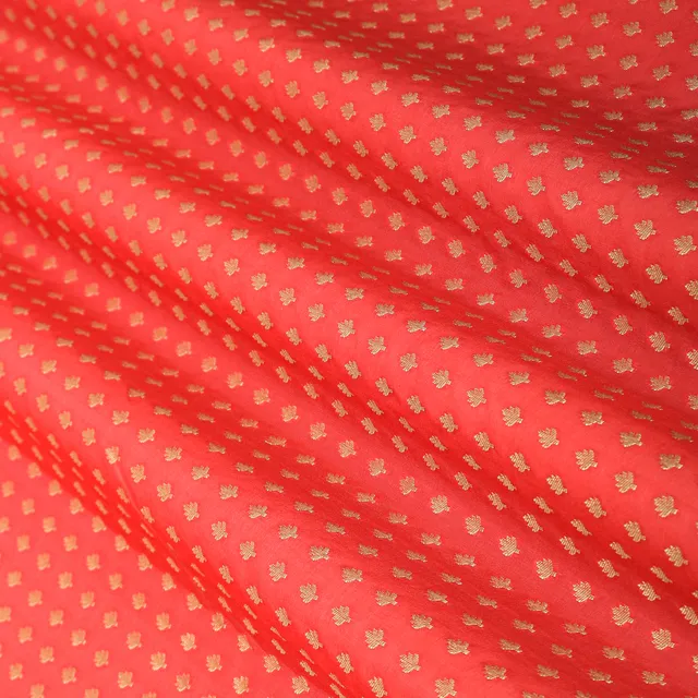Tart Red Pauri Brocade Golden Zariwork Booti Fabric