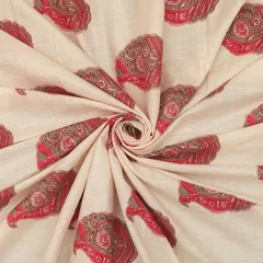 White Cotton Magenta Floral Print Fabric