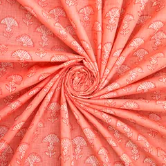 Salmon Pink Cotton Motif Print Fabric