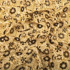Camel Brown Cotton Black Floral Kalamkari Print Fabric