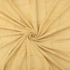 Light Brown Cotton Stripe Pattern Kalamkari Print Fabric