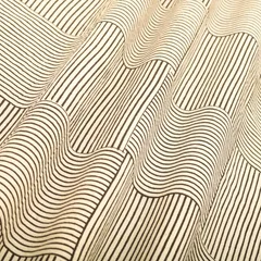 Ivory Cotton Brown Stripe Pattern Kalamkari Print Fabric