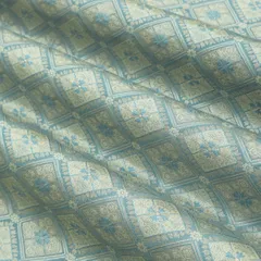 Blue Brocade Motif Silver Zari Work Fabric