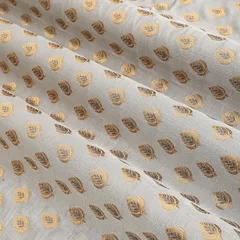Steel Grey Brocade Motif Golden ZariWork Fabric