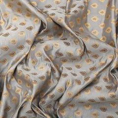 Steel Grey Brocade Motif Golden ZariWork Fabric