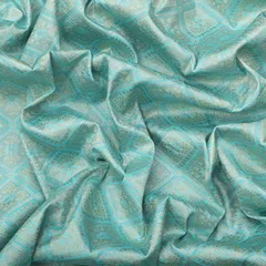 Artic Blue Brocade Floral Silver Zari Work Fabric