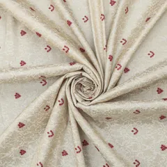 White Brocade Motif Silver Zari with Magenta work Fabric