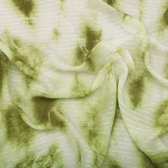 Olive Green Tie & Dye Pattern Chinon Fabric With Sequins Embroidery