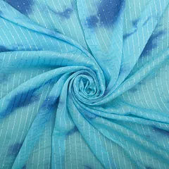 Sky Blue Tie & Dye Pattern Chinon Fabric With Sequins Embroidery