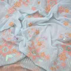 Light Blue Georgette Floral Threadwork with Sequin Embroidery Fabric