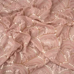 Crepe Pink Georgette Threadwork with Sequin Embroidery Fabric