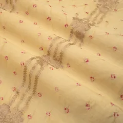 Beautifull Bandhani Embroidery With Golden Floral Zariwork On Light Yellow Brocade Fabric