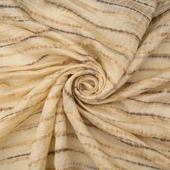 Shibhori Bandhani work with Golden Stripe Zariwork On Ivory Brocade Fabric