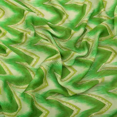 Parrot Green Chinon Position Zigzak Stripe Print Sequin Sippi Embroidery Fabric