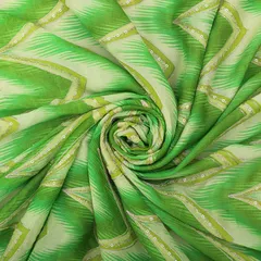 Parrot Green Chinon Position Zigzak Stripe Print Sequin Sippi Embroidery Fabric