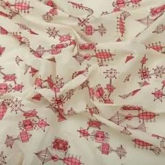 Frost White Cotton Pink Thread Cultural Sequin Embroidery Fabric