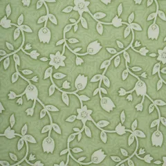 Mint Green Cotton Position Floral Print Sequin Sippi Embroidery Fabric