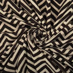 Charcoal Black Cotton Zigzak Pattern Kalamkari Print Fabric
