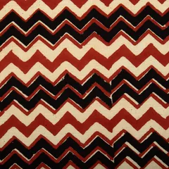 Crimson Red & Black Cotton Zigzak Pattern Kalamkari Print Fabric