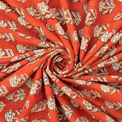 Brick Red Cotton Floral Kalamkari Print Fabric