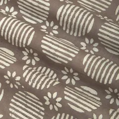 Iron Grey Cotton Floral Dabu Print Fabric