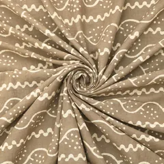 Khakhi Brown Cotton Flowy Pattern Stripe Dabu Print Fabric