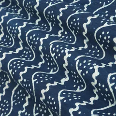 Cobalt Blue Cotton Flowy Pattern Stripe Dabu Print Fabric