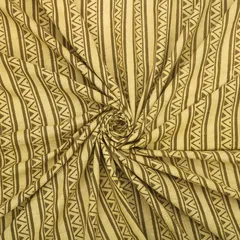 Sheen Green Cotton Stripe Pattern Dabu Print Fabric
