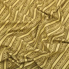 Sheen Green Cotton Stripe Pattern Dabu Print Fabric