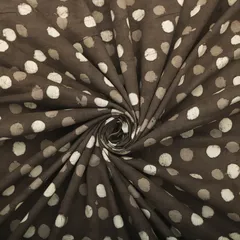 Ash Black Cotton Polka Dot Dabu Print Fabric