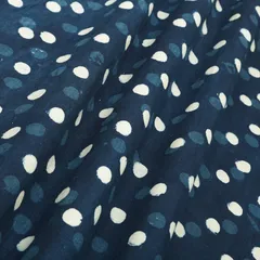 Navy Blue Cotton Polka Dot Dabu Print Fabric