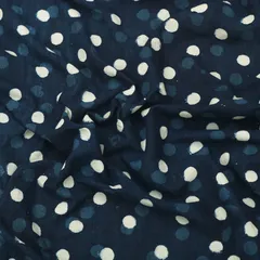 Navy Blue Cotton Polka Dot Dabu Print Fabric