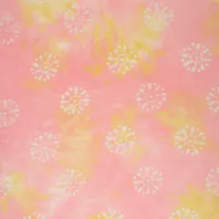 Baby Pink Batik Print Embroidery Mulmul Silk Fabric