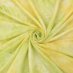 Lemon Yellow Batik Print Embroidery Mulmul Silk Fabric