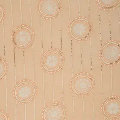 Peach Batik Print Embroidery Georgette Fabric