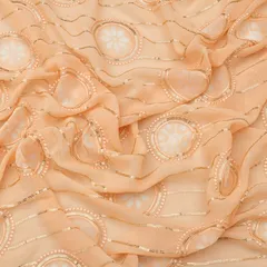 Peach Batik Print Embroidery Georgette Fabric