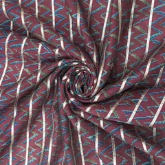 Aubergine Purple Print Gota Patti Embroidery Chanderi Fabric