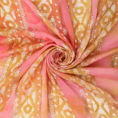 Rose Pink Batik Print Embroidery Chinon Chiffon Fabric