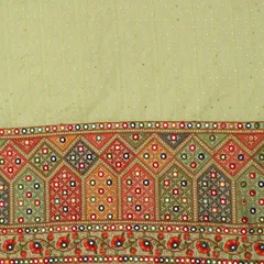 Lemon Yellow THreadwork and Sequins Border Embroidery Chanderi Fabric