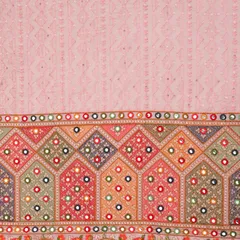 Bubblegum Pink THreadwork and Sequins Border Embroidery Chanderi Fabric
